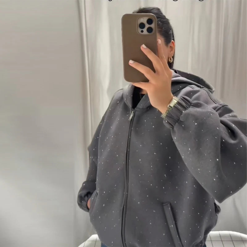 Rhinestone Zipper Hoodie