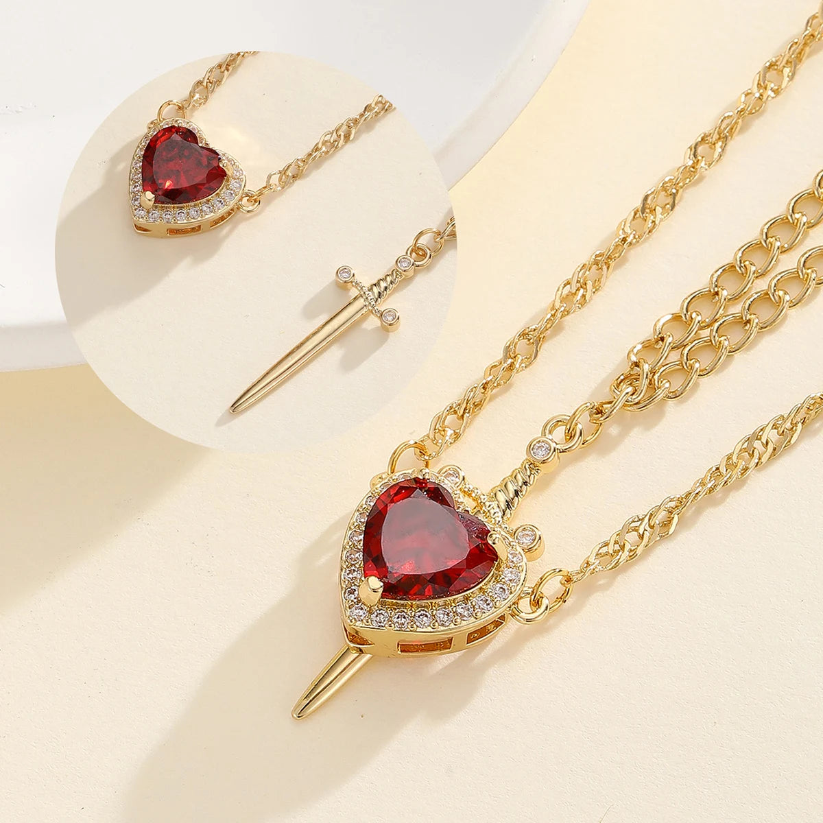 Heart and Sword Pendant Necklace