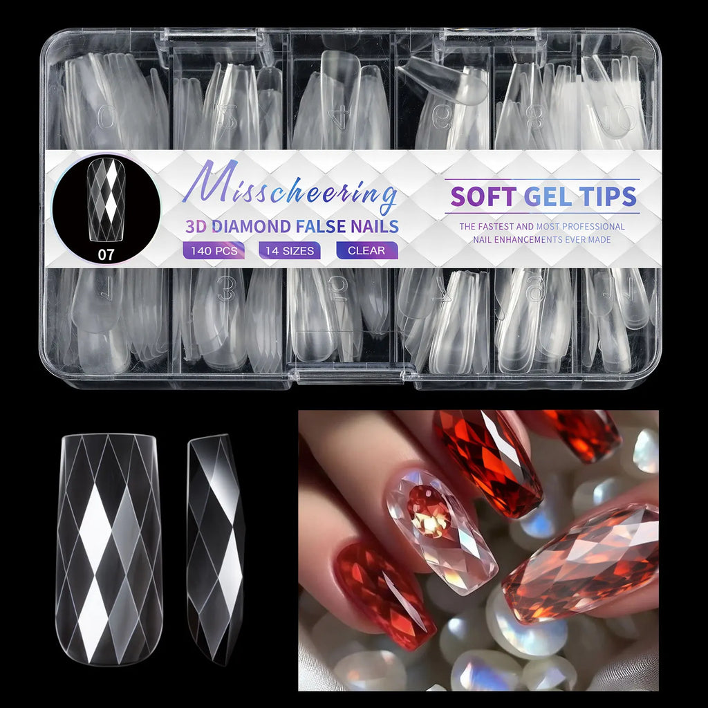 120/140/240pcs Square Almond Coffin Nail Extension Tips Natural Clear Full Cover Nails Dual Form Diamond Soft Gel Nail Tips