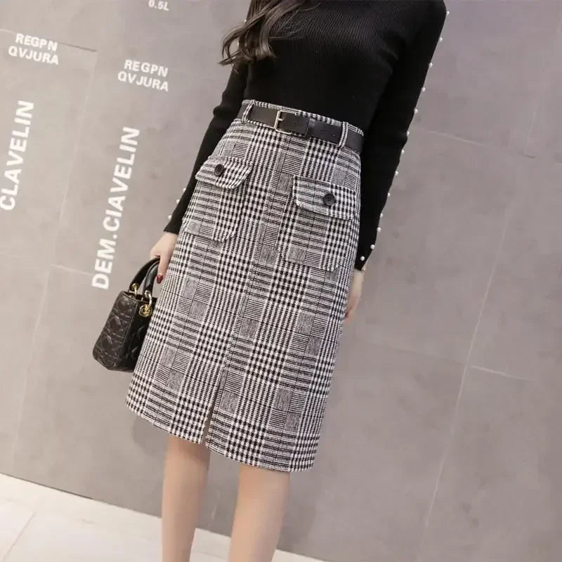High Waist Slim A-Line Mid-Length Skirt