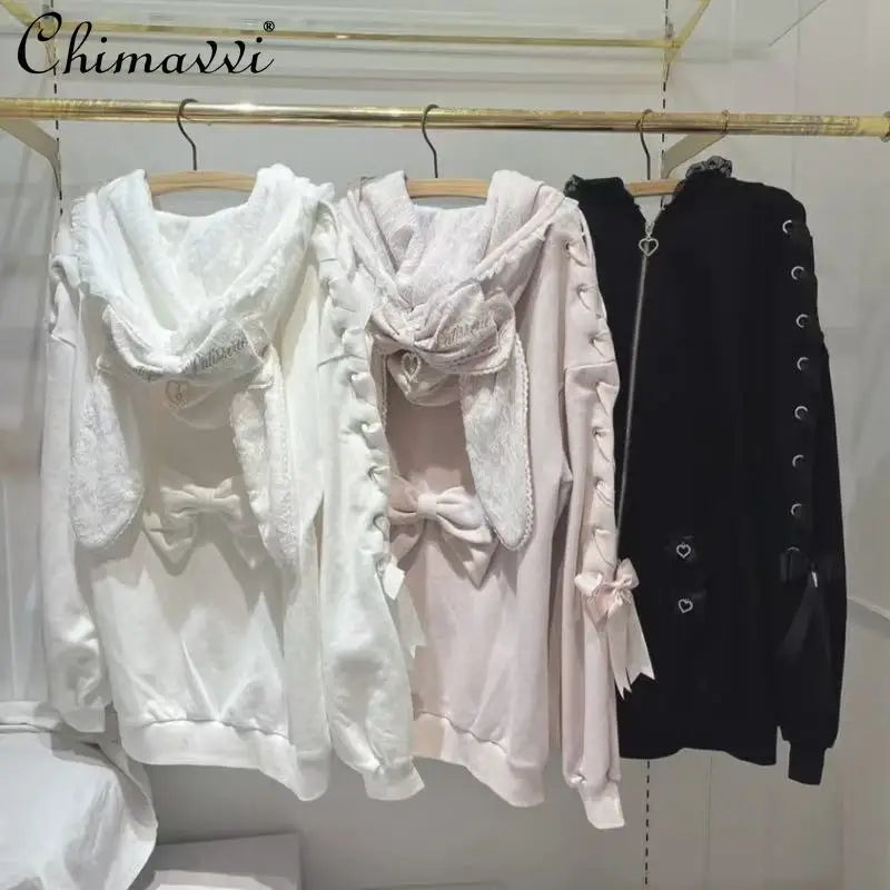 Rabbit Ear Lace Hooded Sweatshirt