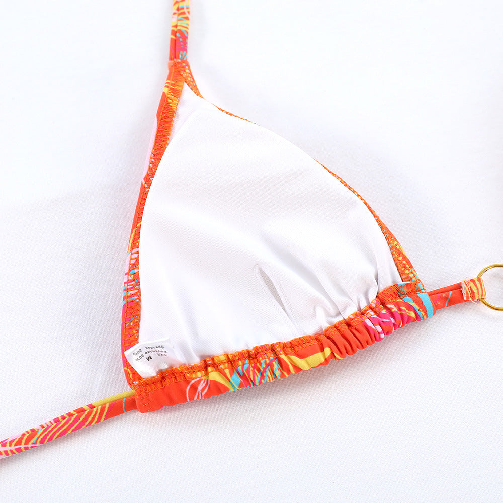 Printed Halter Lace-Up Thong Bikini