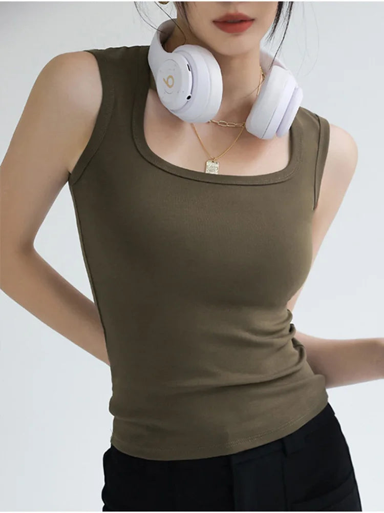 Women's Solid U-Neck Ribbed Tank Top Sleeveless Thermal Basic Elastic Camisole Summer Thermalwear for Women