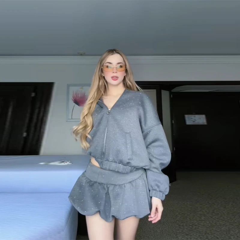 Rhinestone Zipper Hoodie