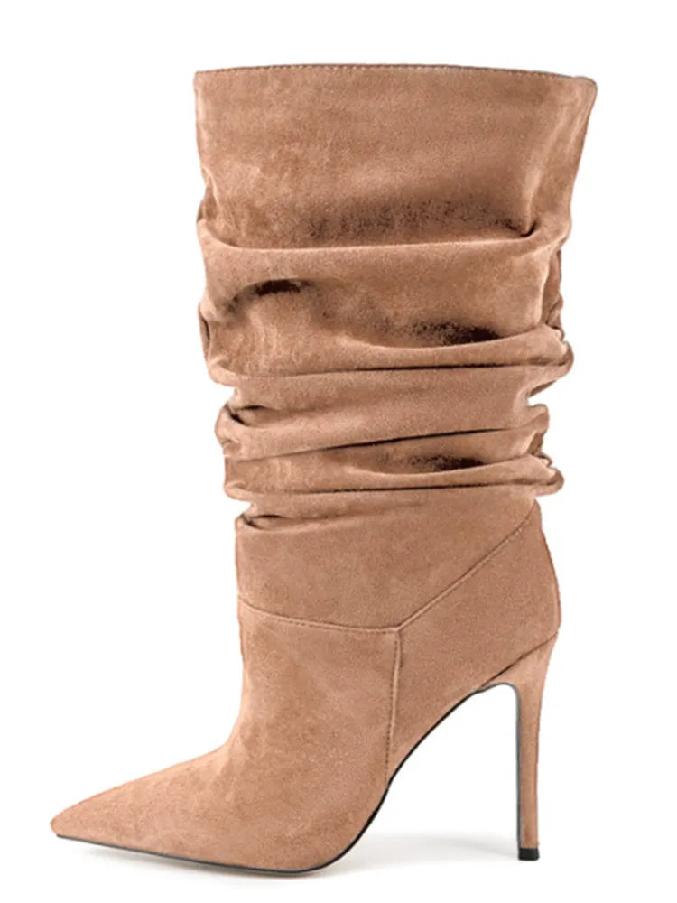 Pleated High-heeled Short Boots