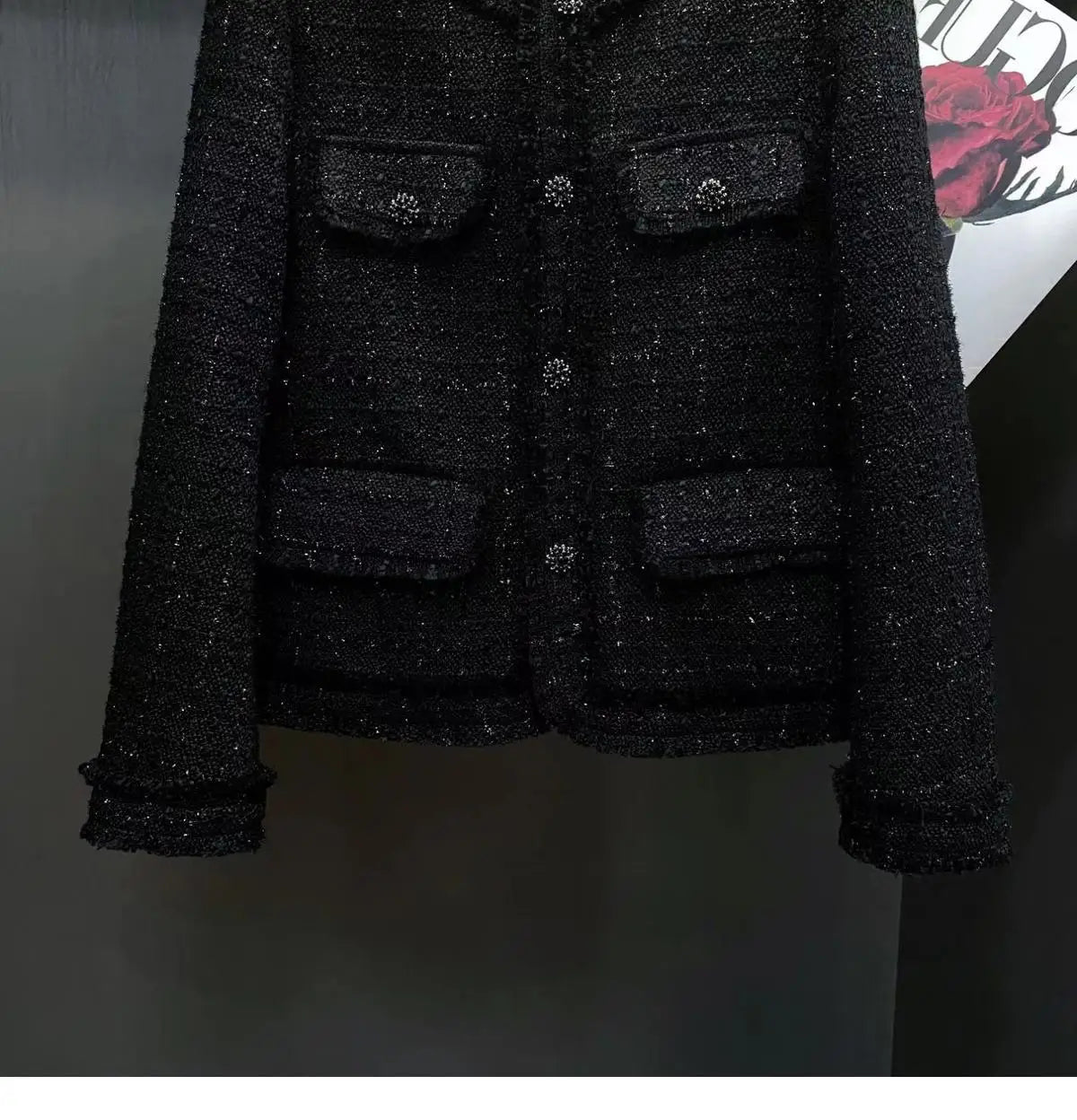 Autumn Winter New Suit Coat Women's Short Round Neck Black Tweed Temperament Cassic Blazers
