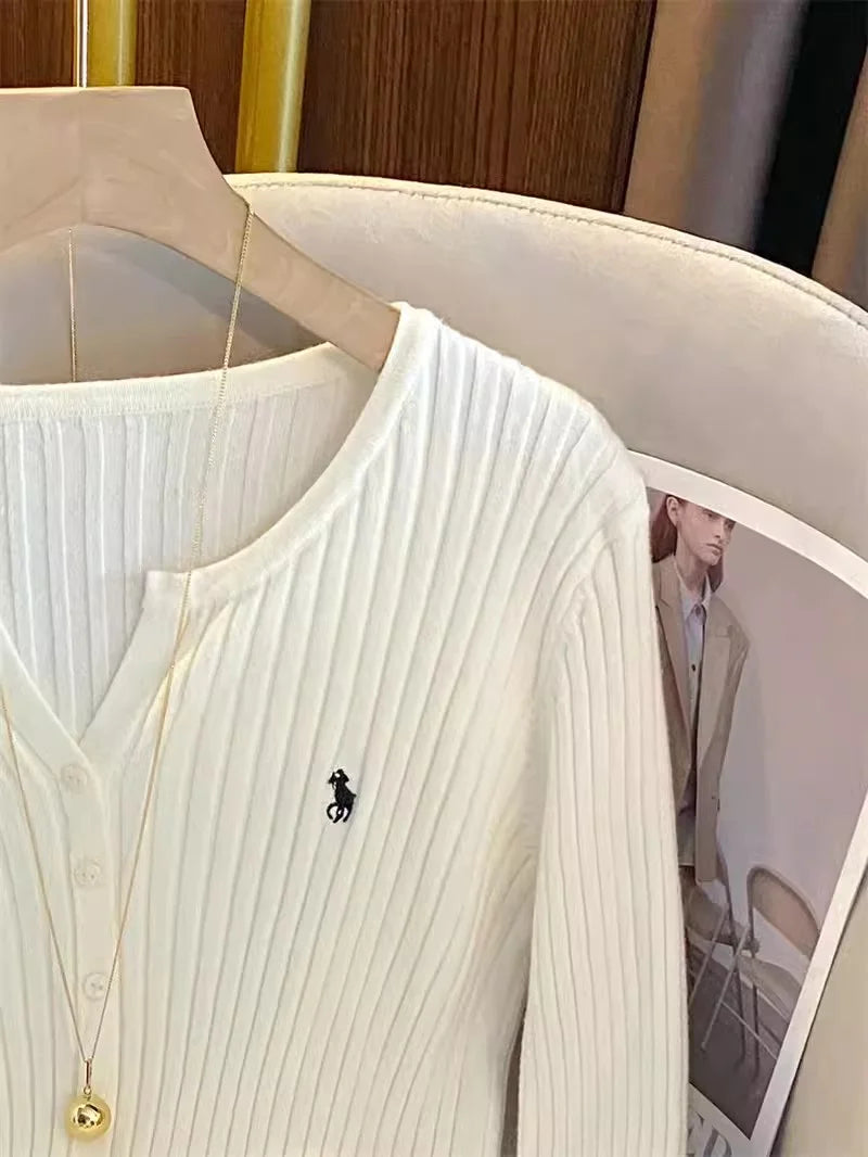 2025 New Women Solid Fashion Knitted Tops  Y2K Embroidery Long Sleeve Cardigans Sweaters Fashion Streetwear Lady Shirts