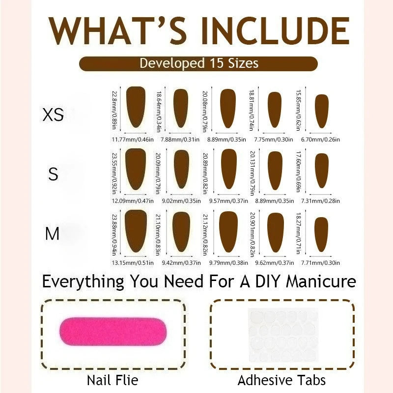 24PCS Luxury Golden Flower Irregular Lines Almond False Nails