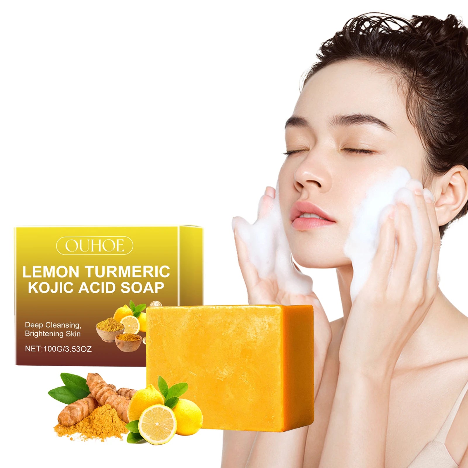 Lemon Turmeric Kojic Acid Soap Brightening Deeply Cleansing Glowing Body Rejuvenating Exfoliating Even Skin Tone Handmade Soap