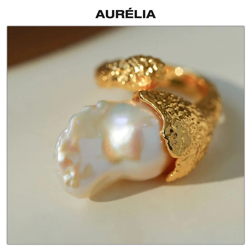 Pearl Red Agate Crystal 18K Gold Plated Ring