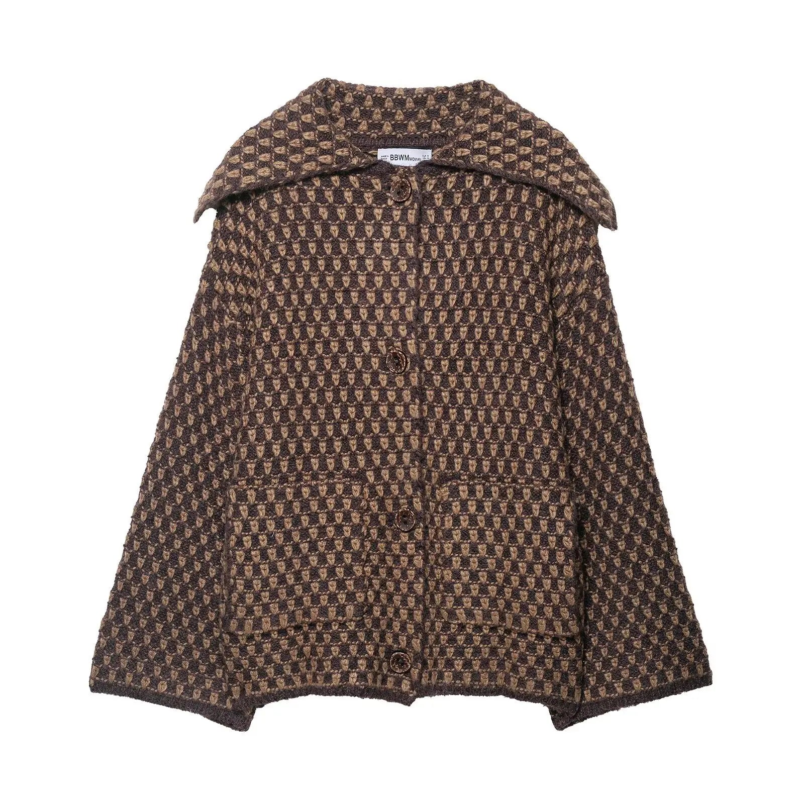 2025 New Autumn Brown Long Sleeve Knitted Cardigans Women Elegant Lapel Single Breasted Loose Sweater Coat Knitwear Korean Style