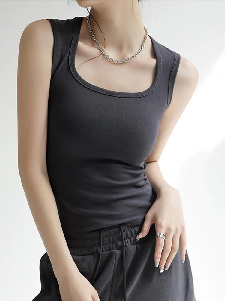 Women's Solid U-Neck Ribbed Tank Top Sleeveless Thermal Basic Elastic Camisole Summer Thermalwear for Women