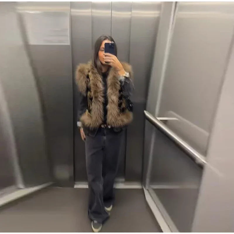 Embroidery Fur Patchwork Vest