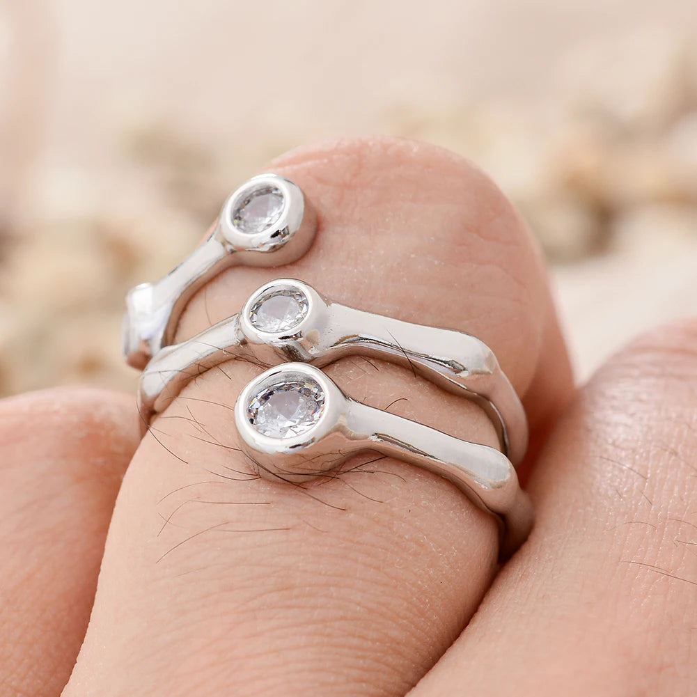 Bamboo Joint Crystal Platinum Plated Ring