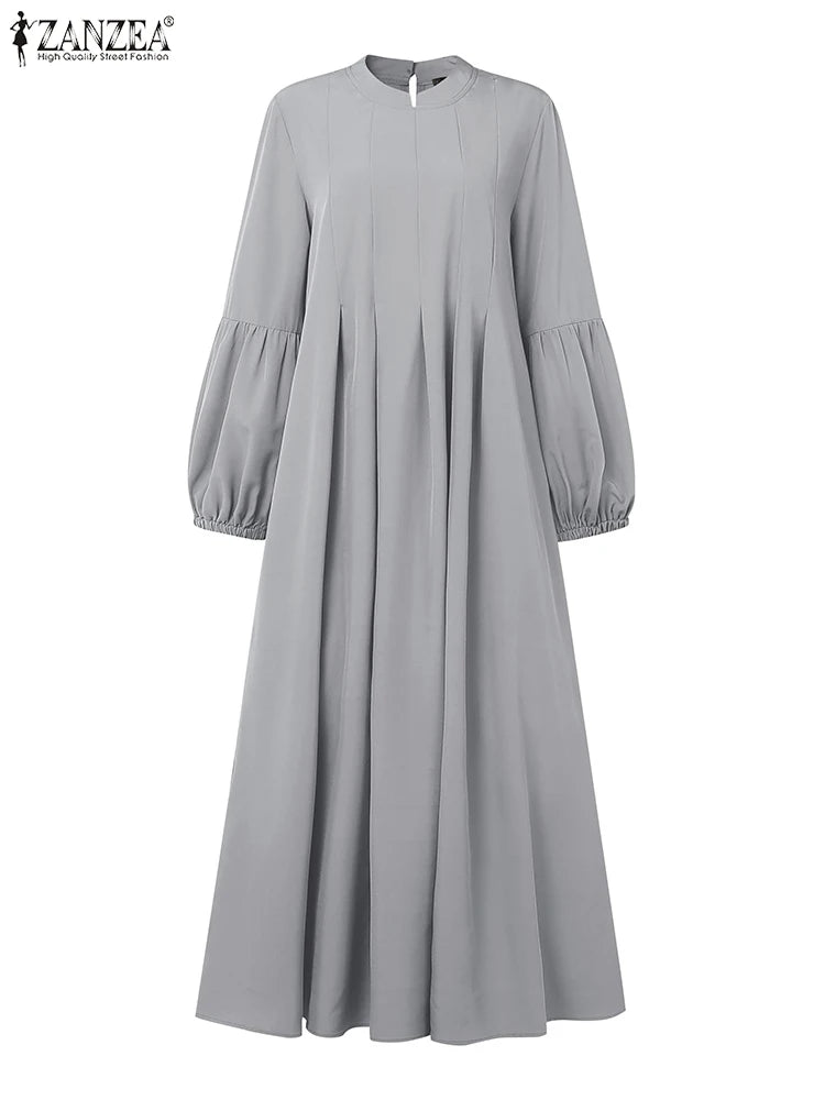 Elegant Long Sleeve Pleated Sundress Muslim Abaya