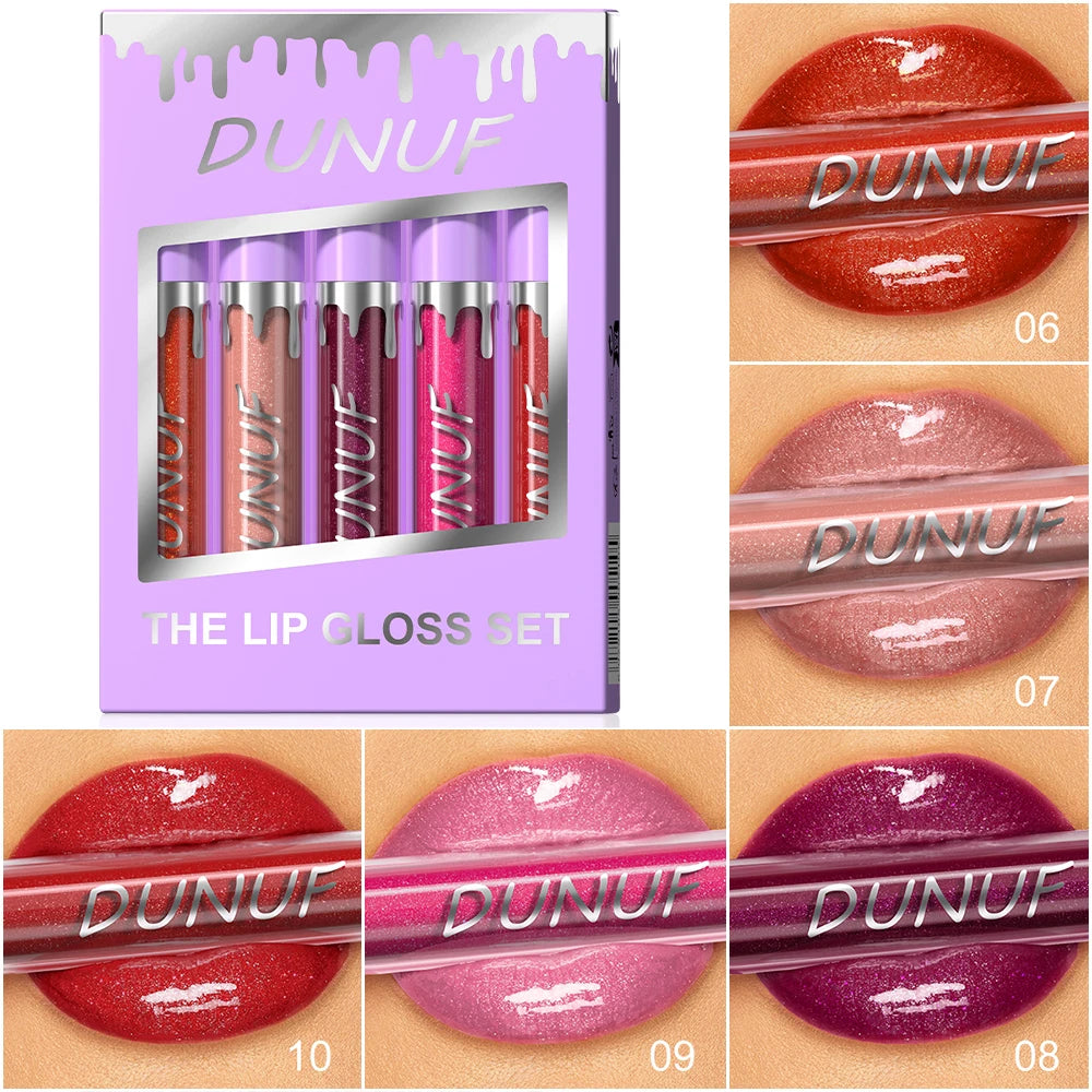 DUNUF 5 Sets Pearl Lip Gloss Moisturizing Lip Gloss Easy Color Lipstick