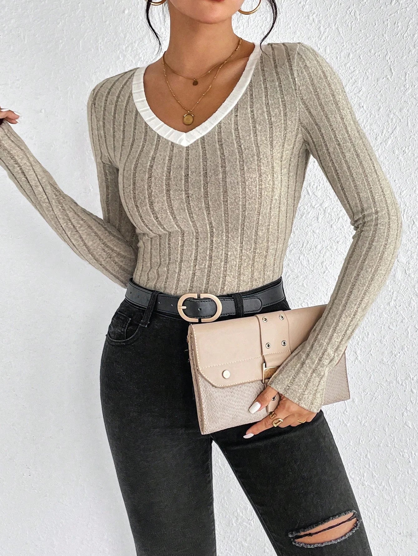 Slim Fit V-Neck Knitted Jumper