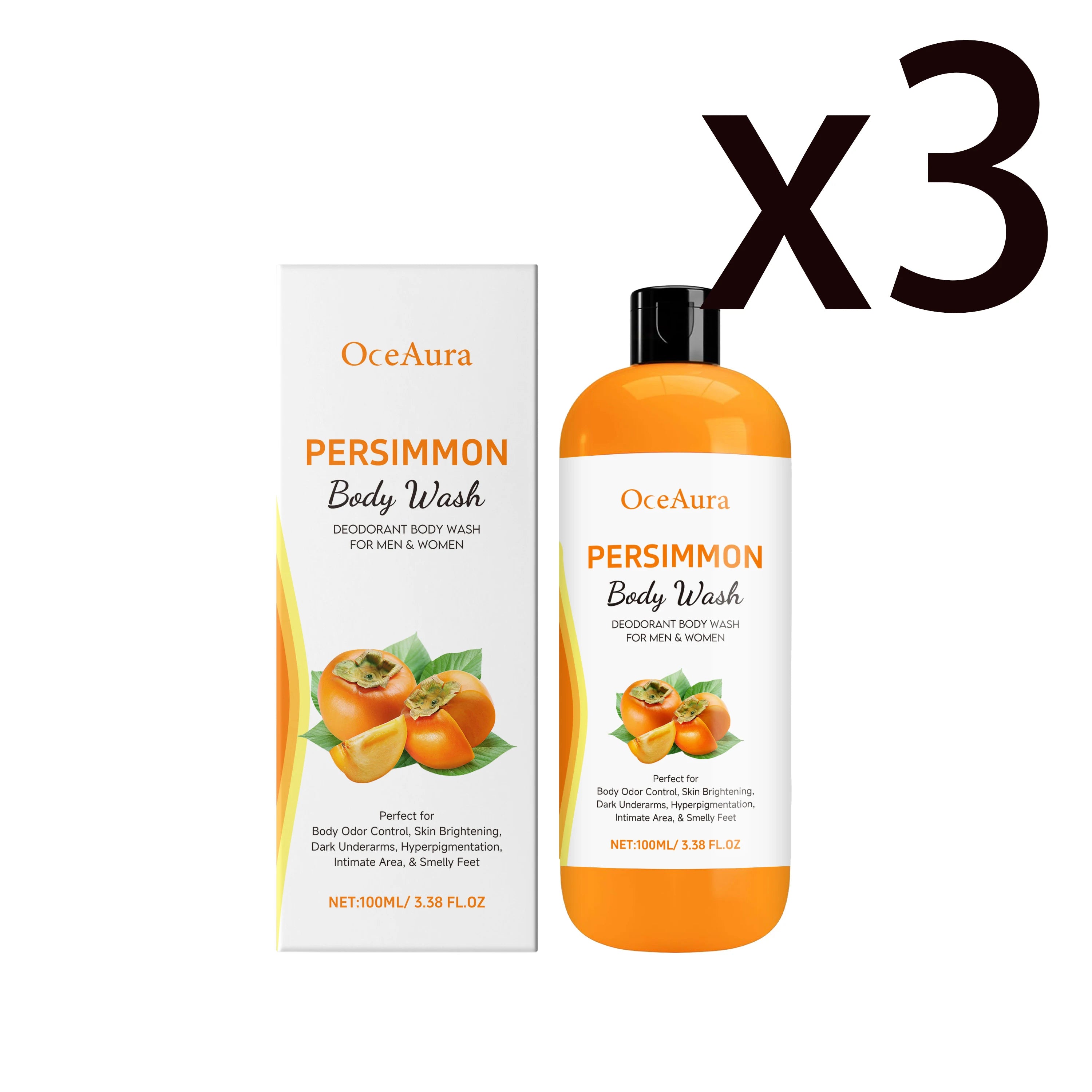 Persimmon Fresh Shower Gel Deep Cleaning Dirt Remove Odors Unclog Pores Rich Foam Barrier Repair Gentle Exfoliation Body Wash