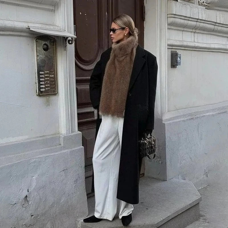 2025 Brand Fashion Faux Fur Sable Vest Crop Top Autumn Winter Turtleneck Eco Mink Fur Tank Tops Sleeveless Jacket Coat