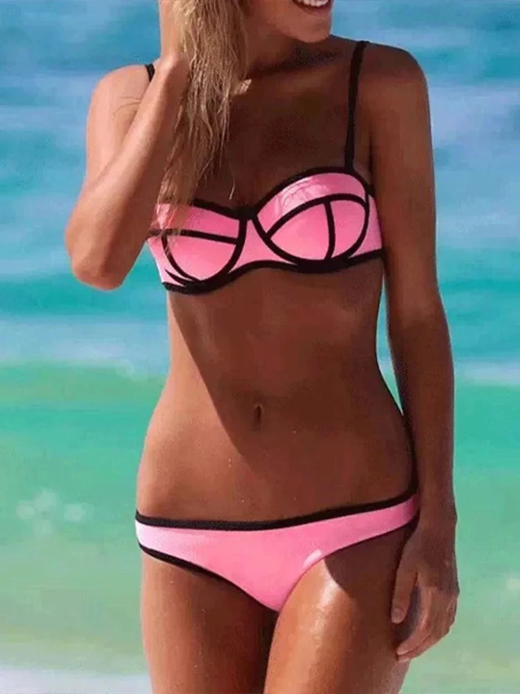 Contrast Color Split Bikini