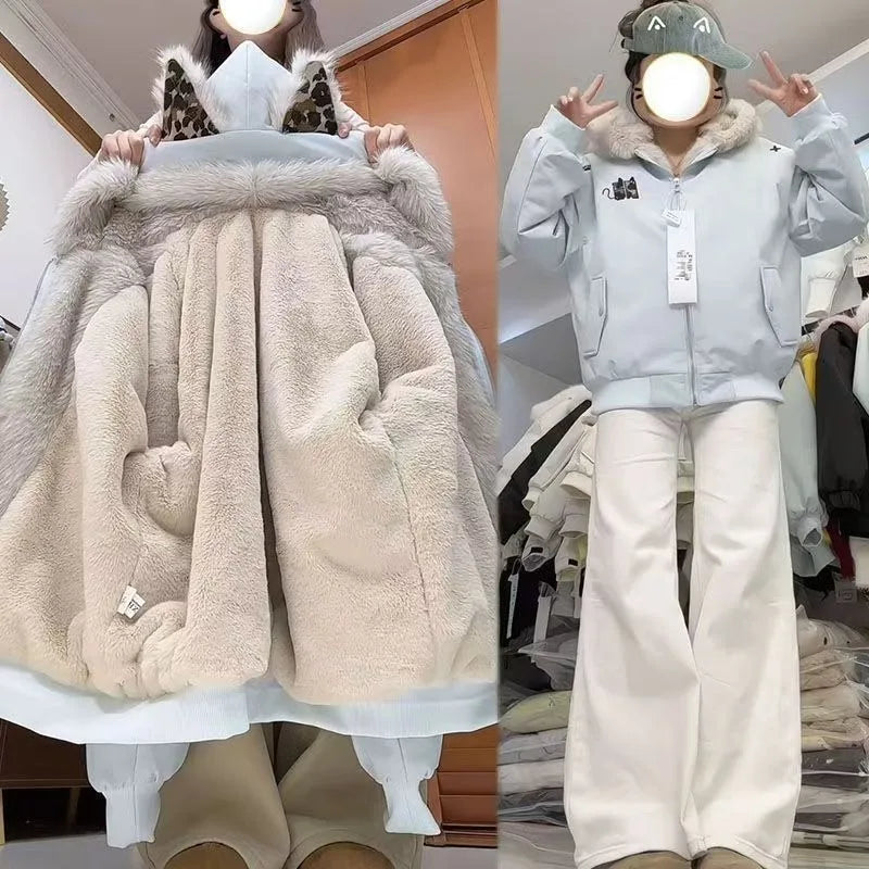 American New High Street Devil Cat Claw Embroidered Coat Y2K Korean Version Warm Mountain Carving Cotton-padded Jacket Couple