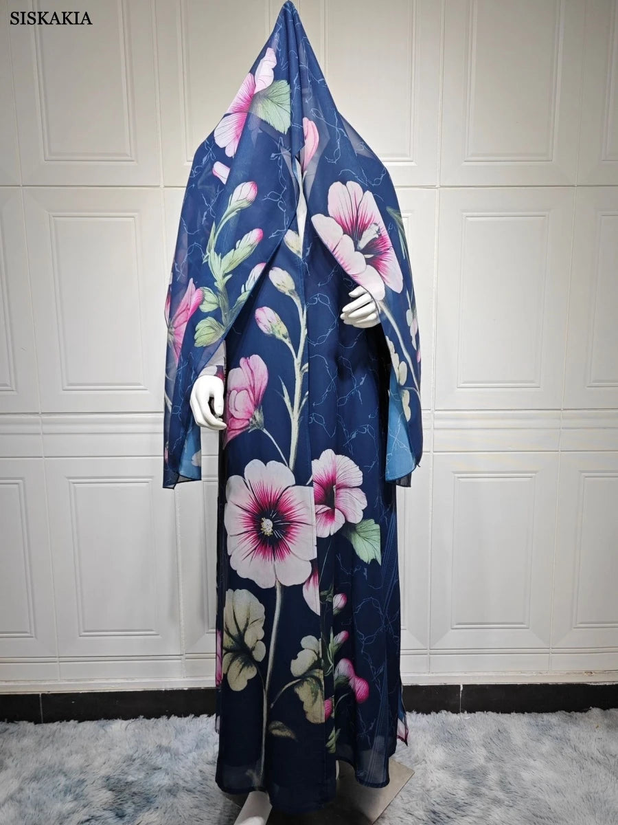 Siskakia Dubai Floral Print Open Abaya