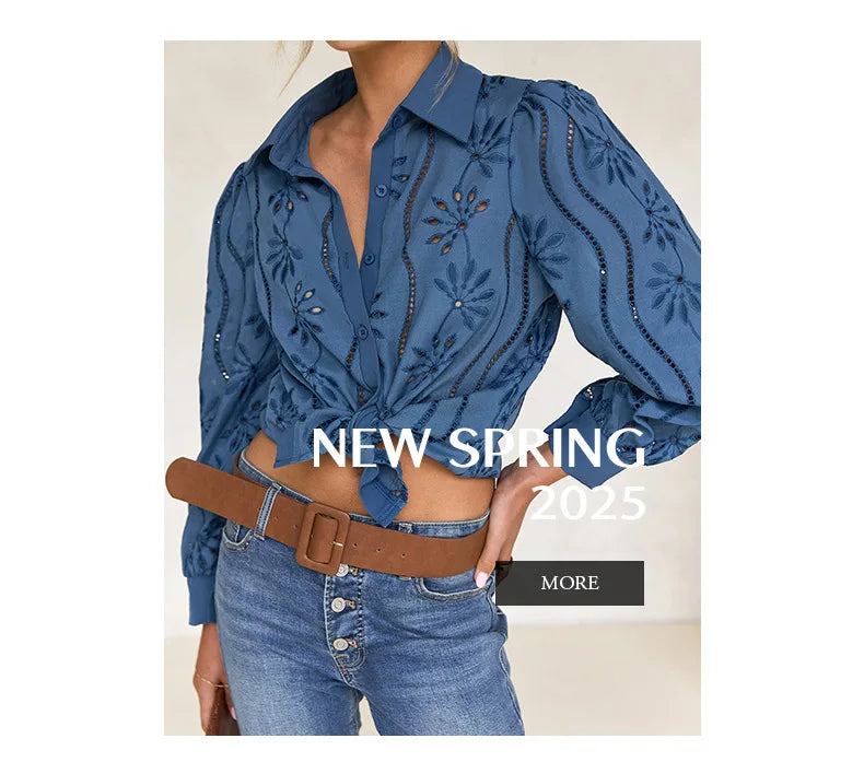 2025 Autumn New Solid Shirt Casual Loose Fashion Hollow Puff Sleeve Cardigan Tops For Women Office Black Hollow out Blouses