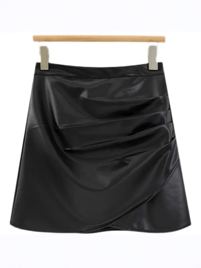 Pleated PU Leather Mini Skirt