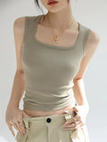 Women's Solid U-Neck Ribbed Tank Top Sleeveless Thermal Basic Elastic Camisole Summer Thermalwear for Women