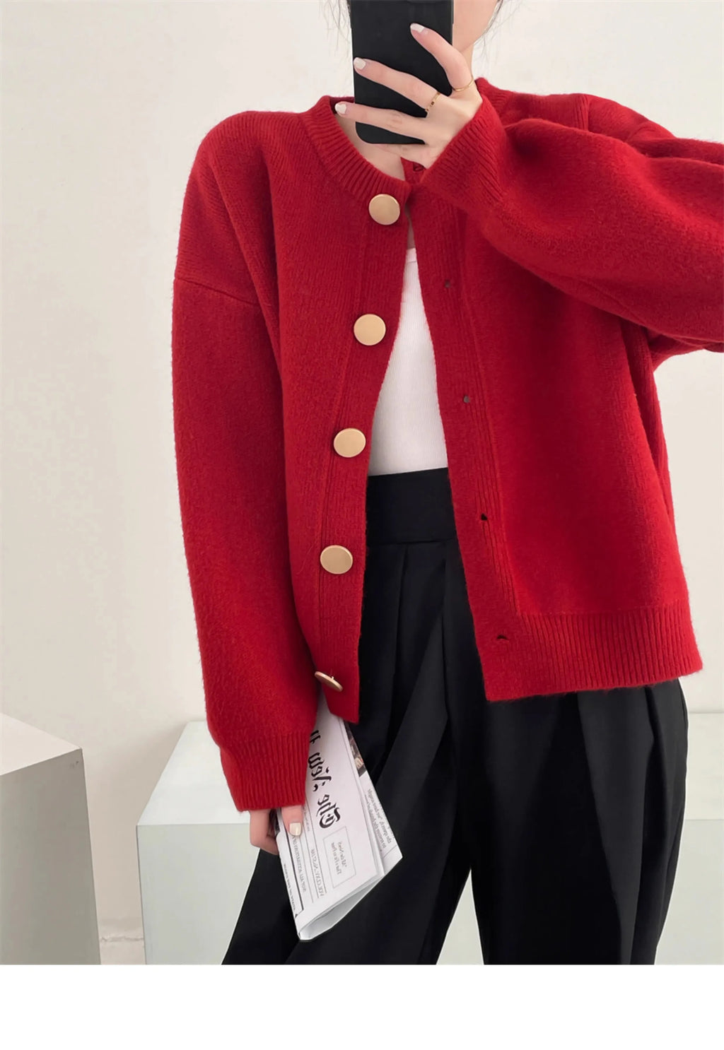 AOSSVIAO Women Cardigans Sweater O-neck Autumn Winter Knitted Loose Cardigans Solid Single Breasted Womens Sweaters