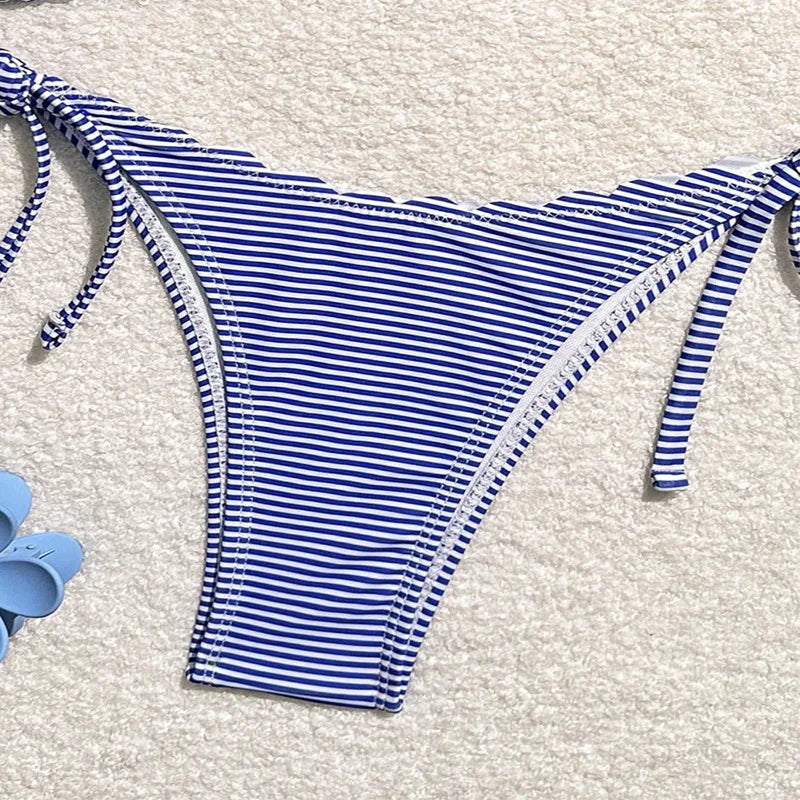 New Striped Sexy Tie-Side Bikini