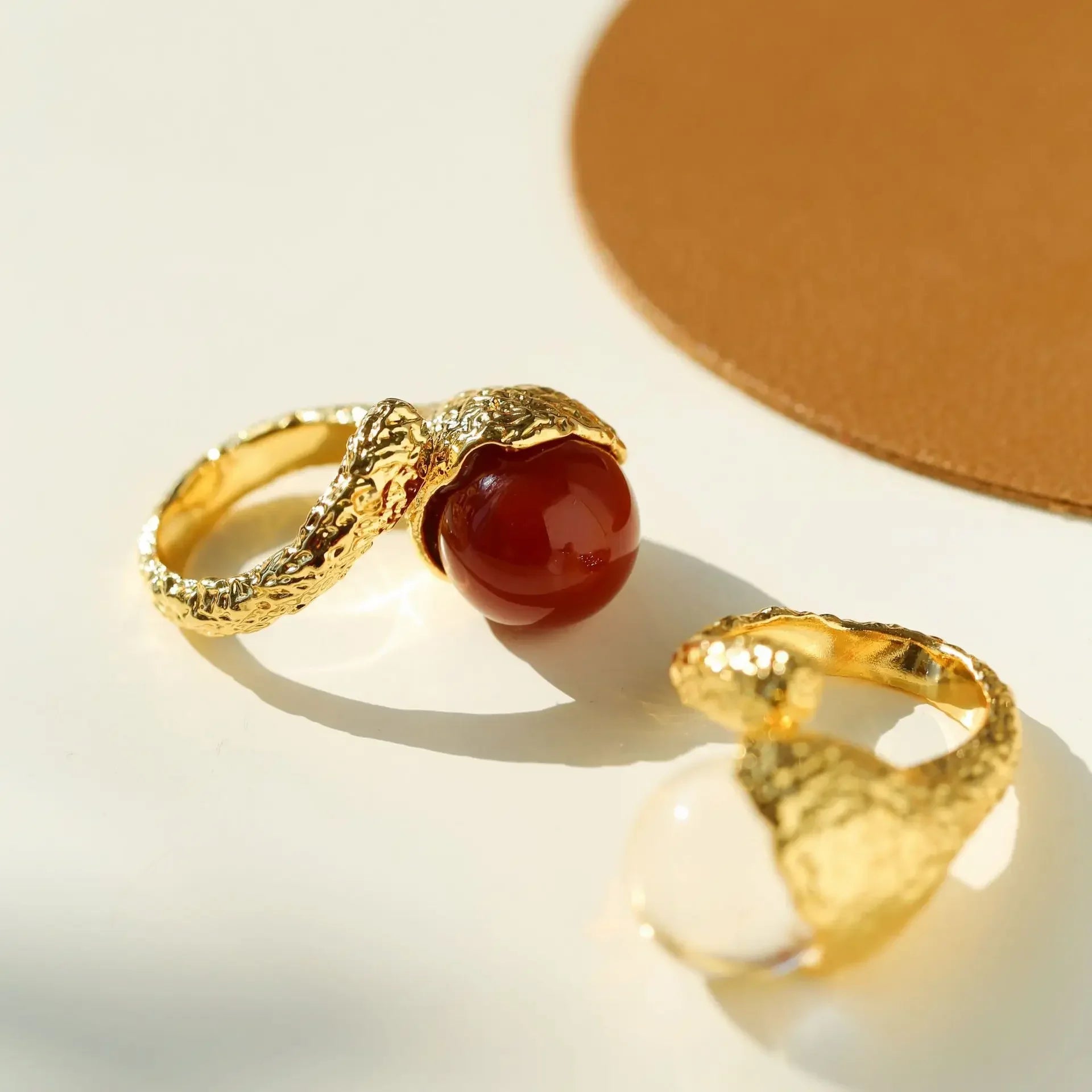 Pearl Red Agate Crystal 18K Gold Plated Ring