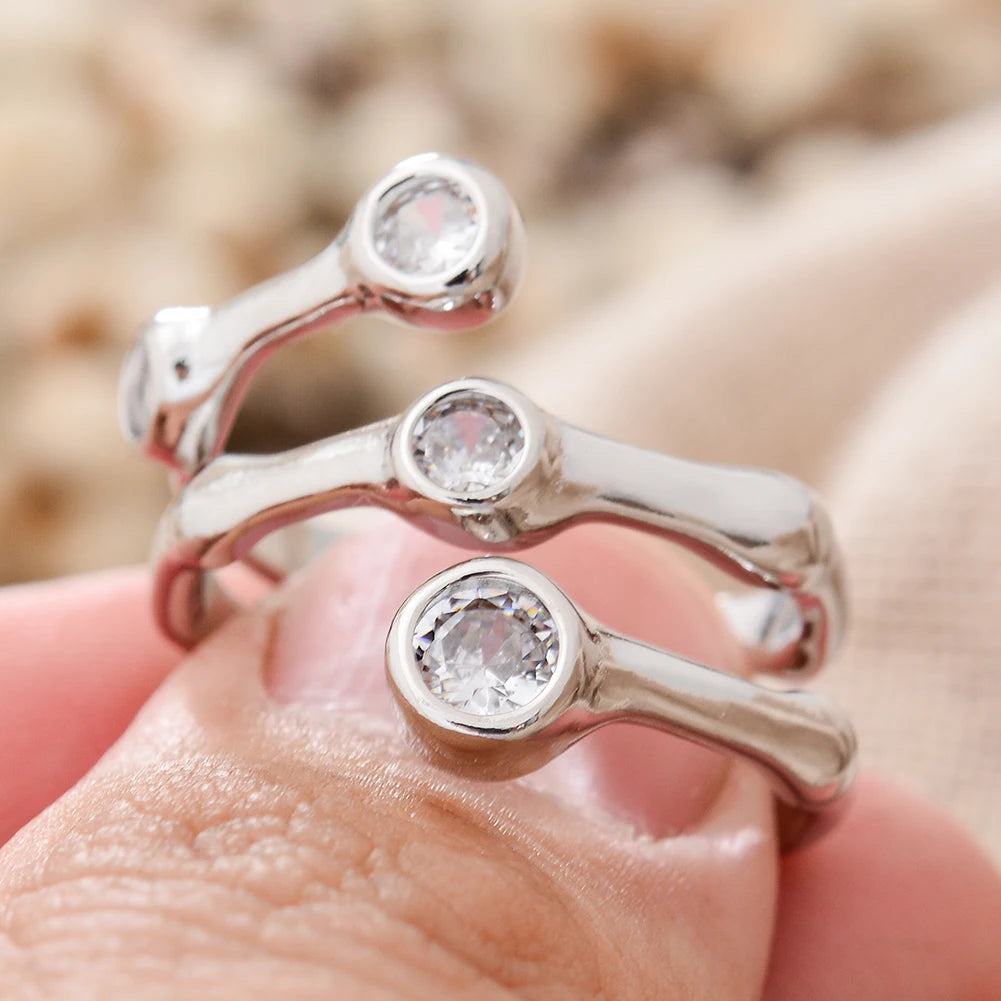 Bamboo Joint Crystal Platinum Plated Ring