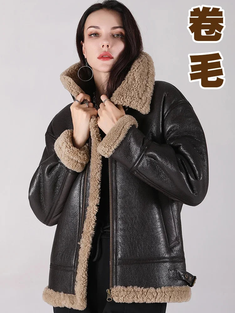 2022 Winter New Original Natural Sheepskin Fur Coat Women's Coat Thick Warm Sheep Sheared Lamb Hair Short Genuine Leather Jacket