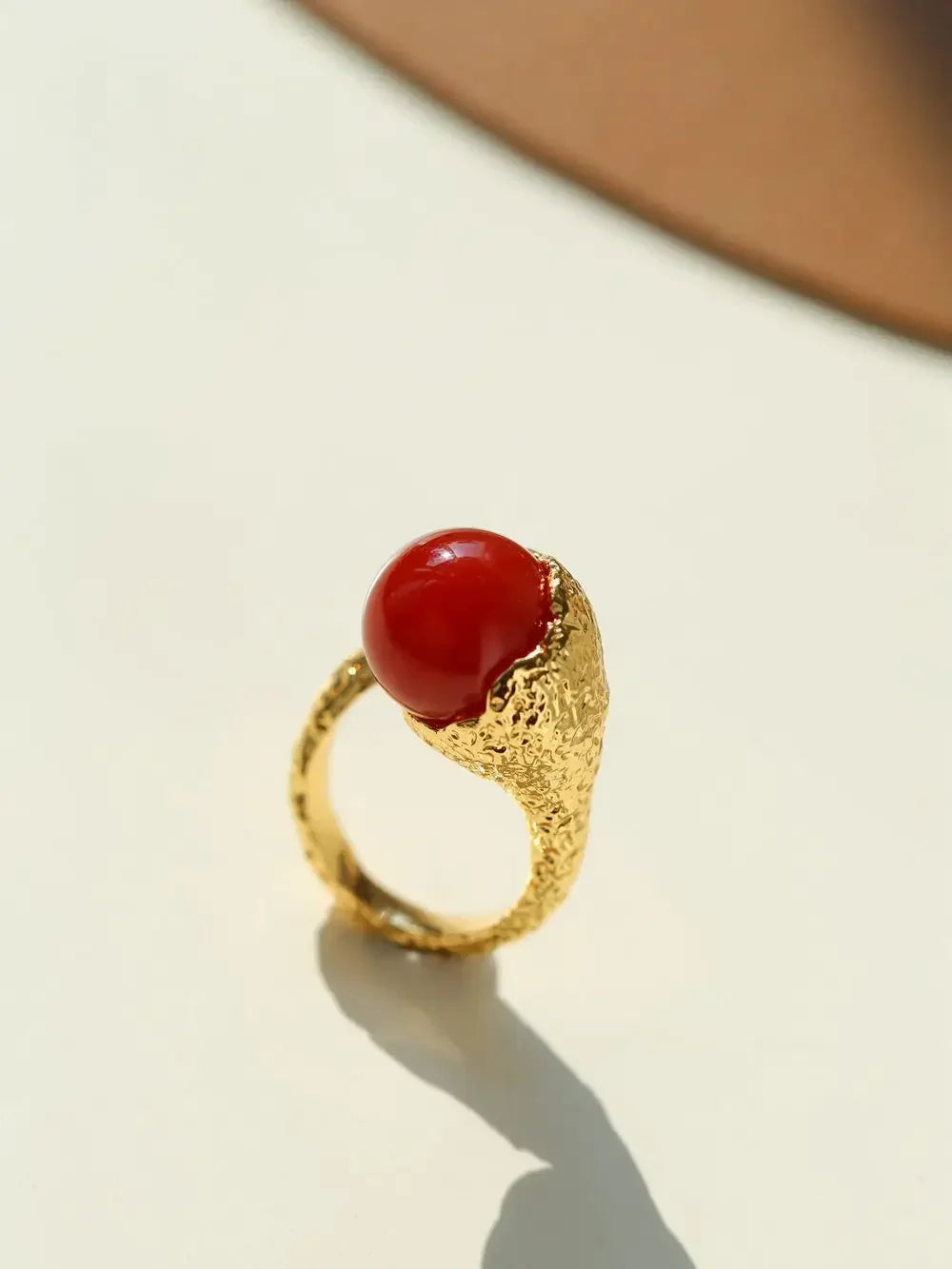 Pearl Red Agate Crystal 18K Gold Plated Ring