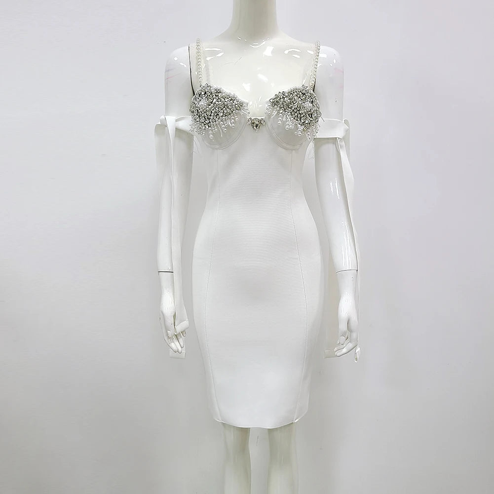 Backless Pearl Diamonds Crystal Mini Bodycon Dress