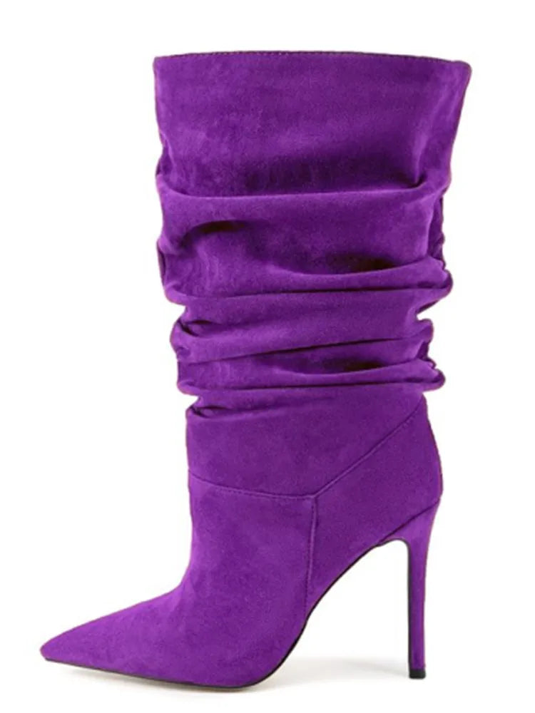 Pleated High-heeled Short Boots