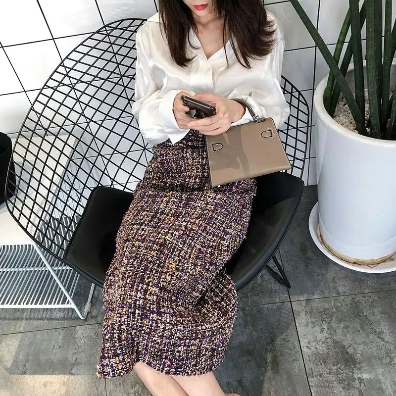 Coarse Floral Tweed Skirt
