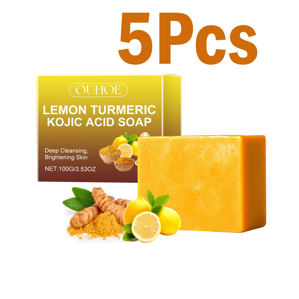 Lemon Turmeric Kojic Acid Soap Brightening Deeply Cleansing Glowing Body Rejuvenating Exfoliating Even Skin Tone Handmade Soap