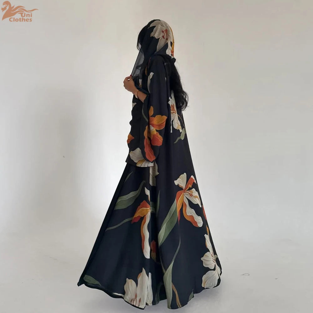 Floral Print Open Abaya