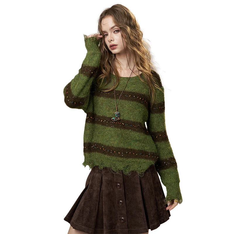 2025 Autumn New Arrivals Cute Casual Knit Color Accent V Neck Loose Cardigan Sweater For Woman