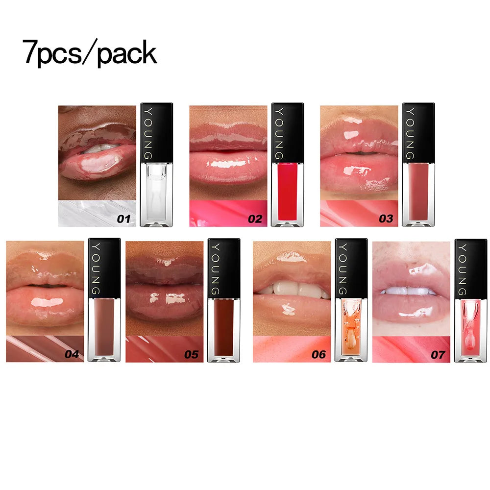7 Color Moisturizing Lip Gloss Waterproof, Long-Lasting, Hydrating, Non-Transfer Liquid Lip Color Cosmetics