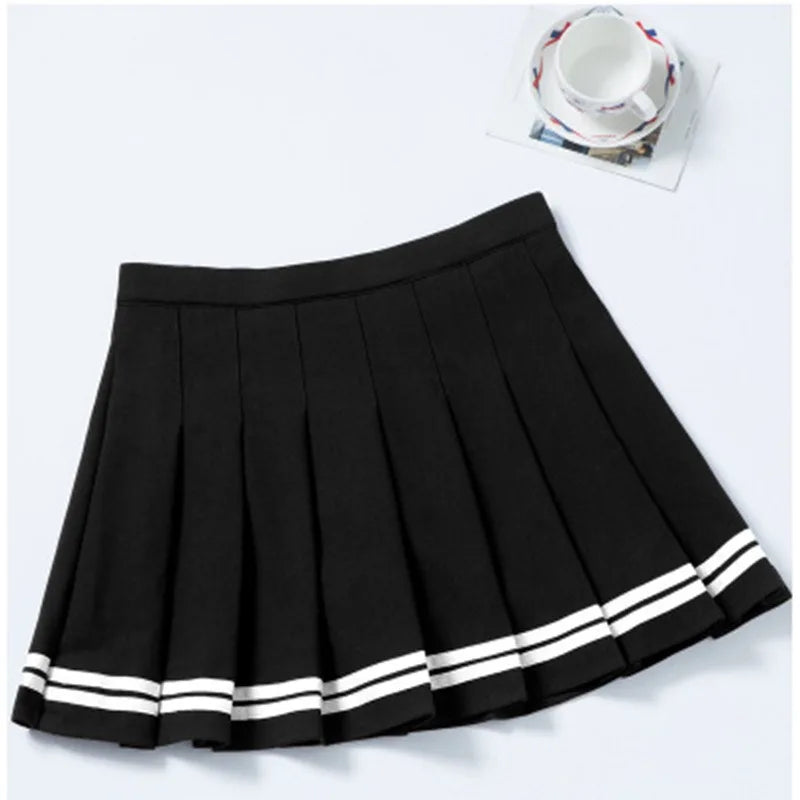 High Waist Striped Pleated Skirt