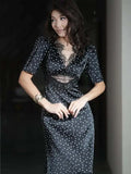 Articat Elegant Satin Lace Patchwork Hollow Out Dress