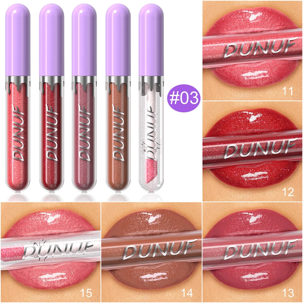 DUNUF 5 Sets Pearl Lip Gloss Moisturizing Lip Gloss Easy Color Lipstick