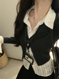 Fake Two Piece Patchwork Lapel Neck Shirt