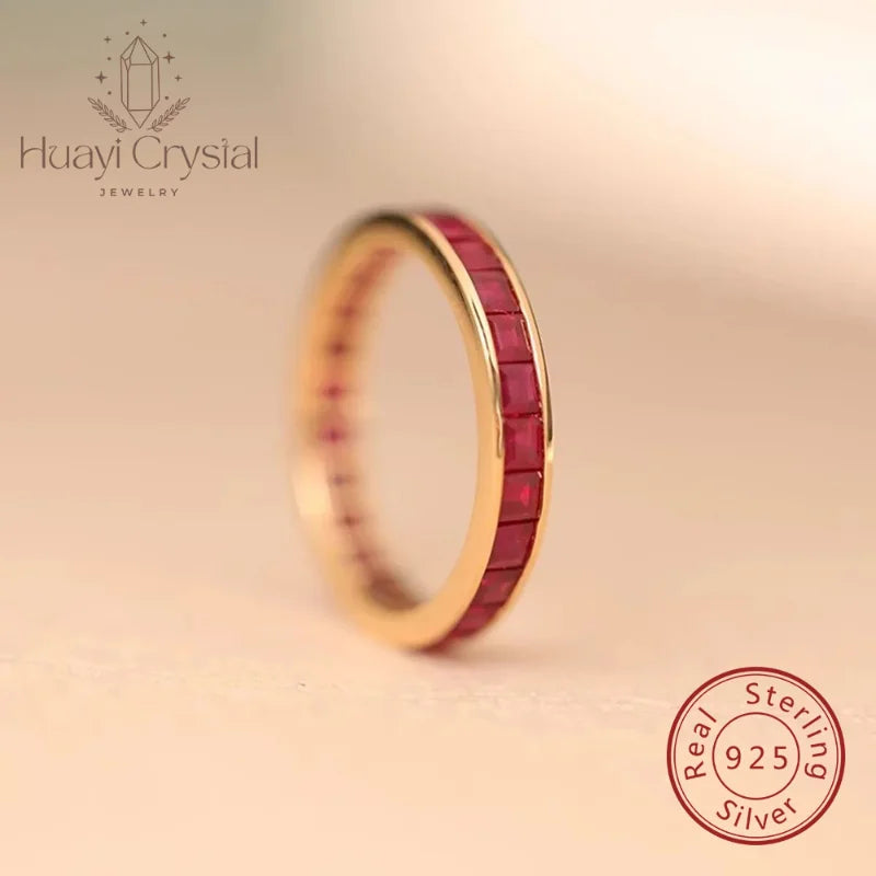 S925 Sterling Silver Ruby Red Zircon Infinity Eternity Band Ring