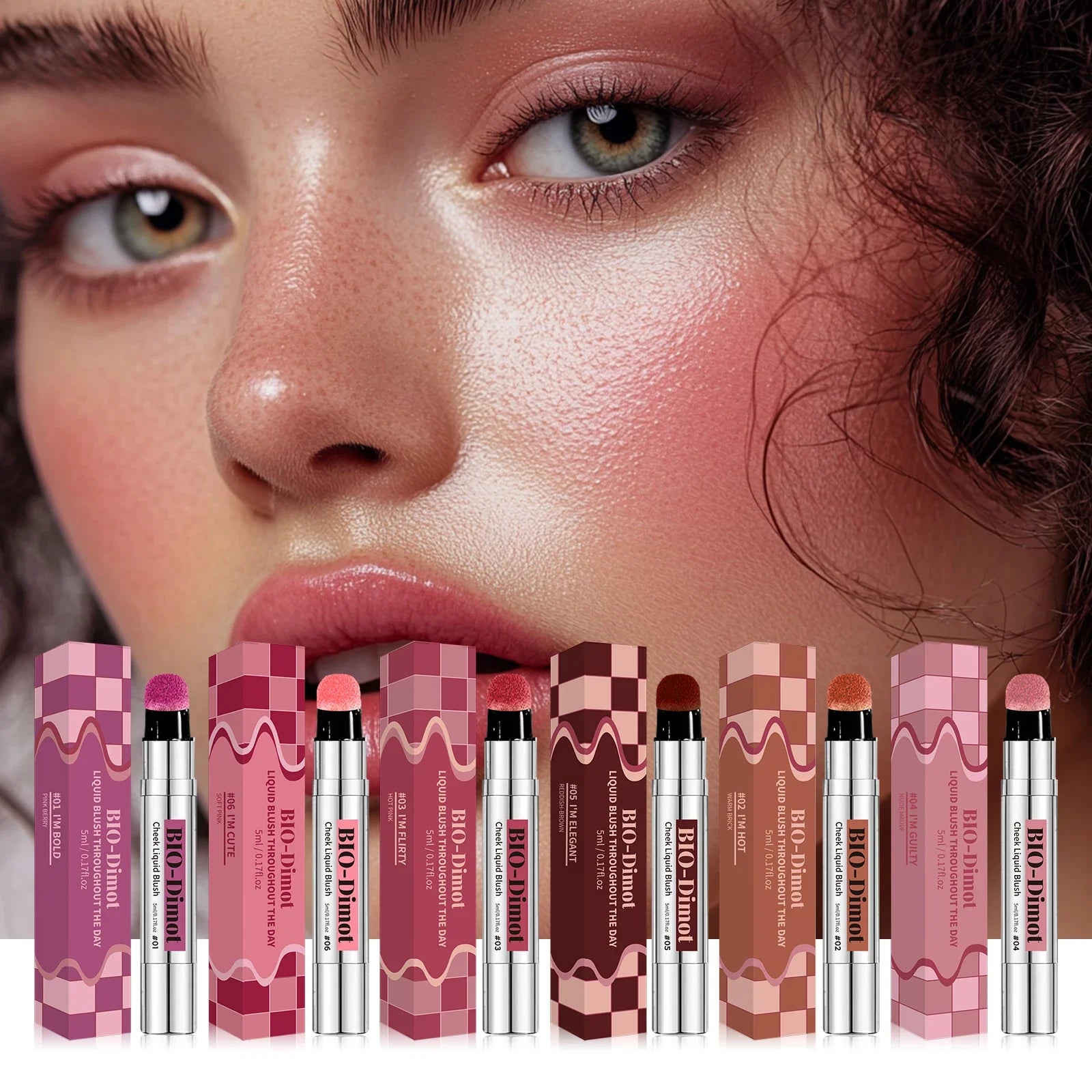 6 Colors Liquid Blush Stick with Sponge Tip Matte Makeup Waterproof Long-Lasting Color Correction Smooth for Lips and Cheeks