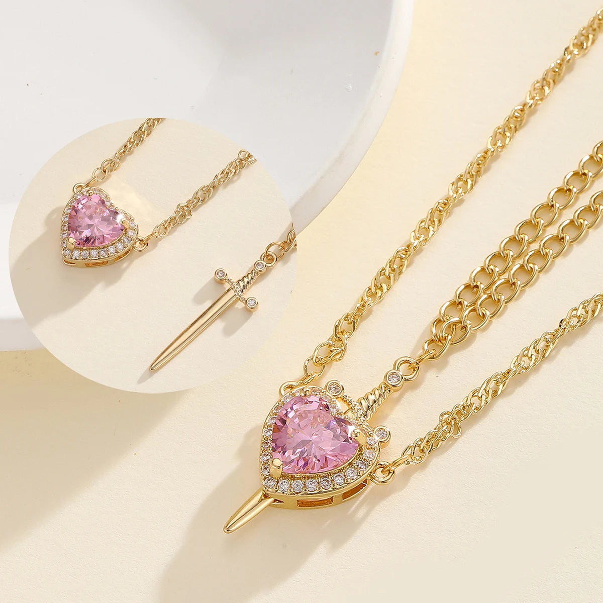 Heart and Sword Pendant Necklace