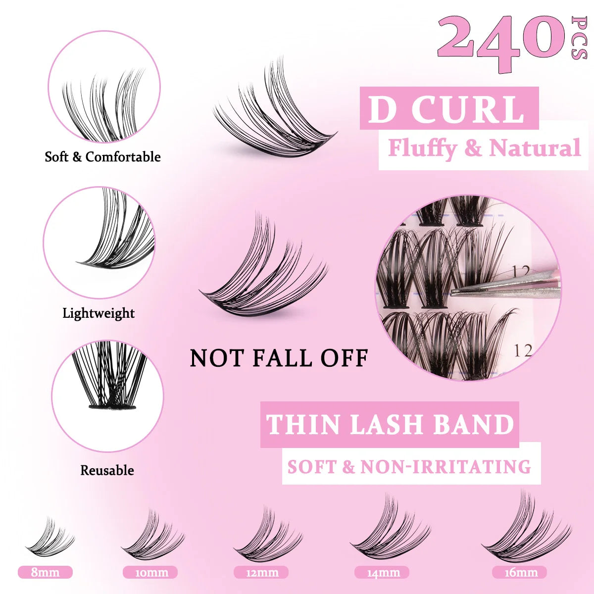 DIY Lash Extension Kit 8-16mm Mix Mink Soft Individual Lashes Cluster Natural Eyelash Extensions With Bond And Seal Makeup